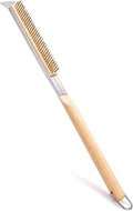 ZEAYEA 21 Inch Pizza Oven Brush with Scraper, Brass Bristles, Copper Wire Pizza Stone Cleaning Brush for BBQ Grill Cleaning, Outdoor Oven Accessories