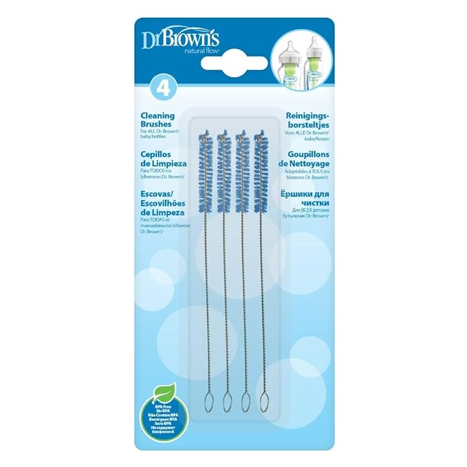 Dr. Brown's Natural Flow Baby Bottle Vent System Cleaning Brushes and Dishwasher Basket for Bottle Parts, 4 Brushes and 1 Basket