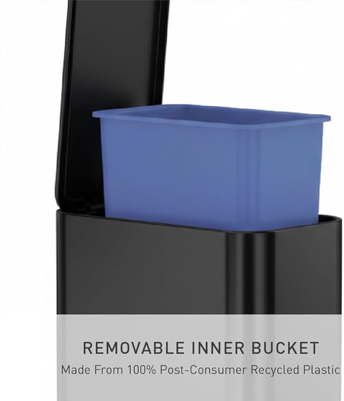 simplehuman 5L Slim Bathroom Trash Can with Soft Close Lid, Stainless Steel Waste Basket with Liner Pocket, 5 Liter / 1.3 Gallon, Matte Black
