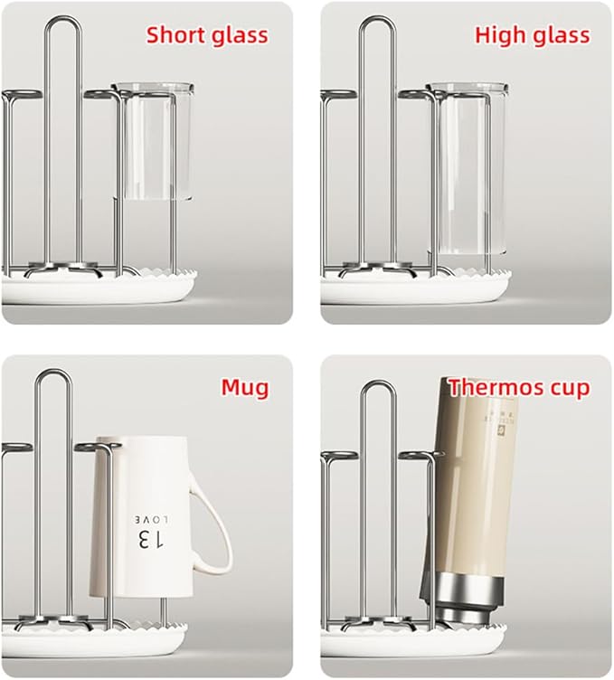 Cup Drying Rack Stand, Stainless Steel 6 Cups Mug Drying Rack Drainer Holder, Countertop Cup Rack Dryer for Glasses, Tumbler, Water Bottle