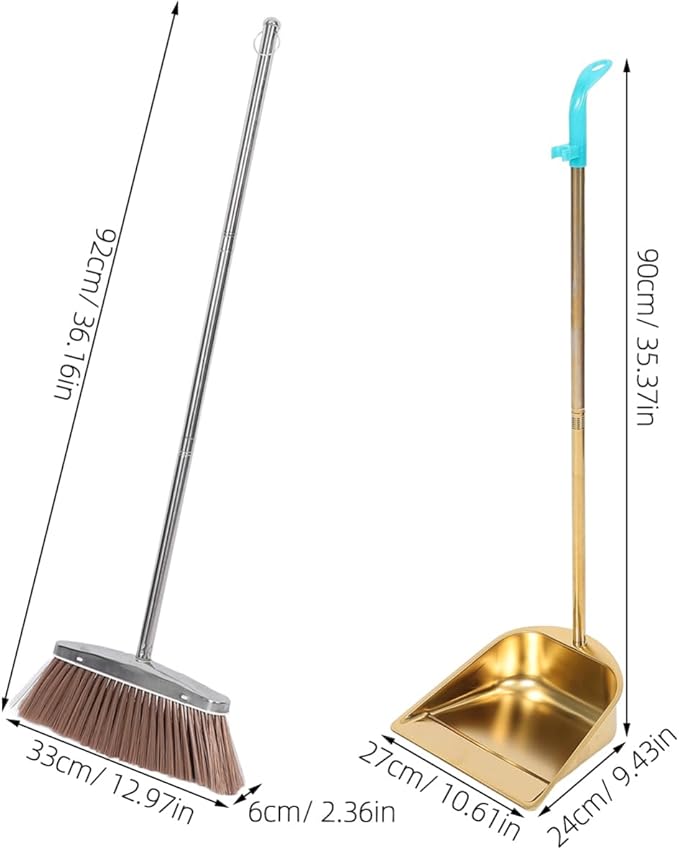 ABOOFAN Heavy Duty Gold Stainless Steel Dustpan and Broom Set with Long Handle for Home Kitchen Floor Cleaning Golden Broom and Dustpan Combination
