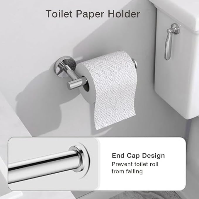 Towel Ring Set 3 Pieces Bathroom Kit Accessories Restroom Towel Holder Toilet Paper Holder and Hook Set Stainless Steel Bathroom Hardware (Brushed Nickel)