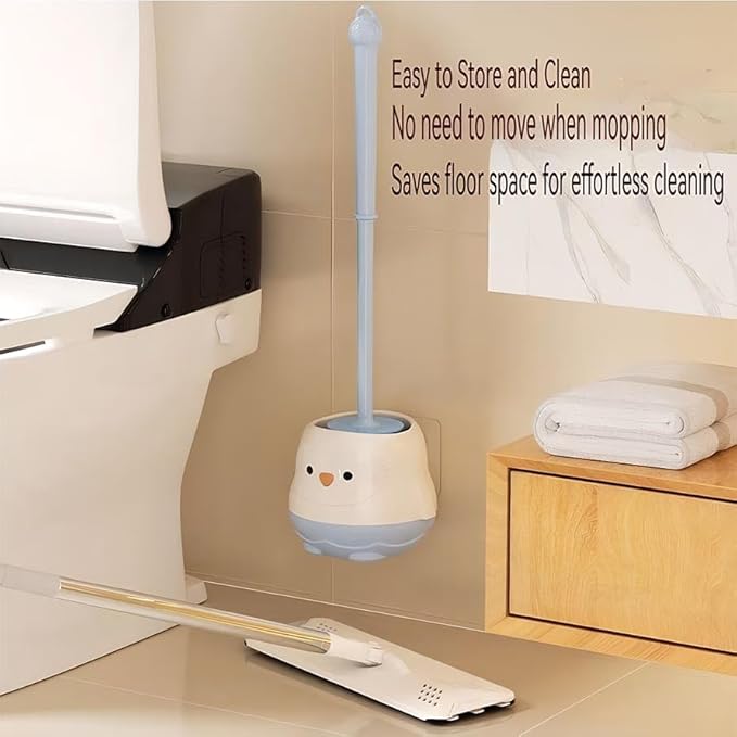 Penguin Toilet Brush and Holder Set - Cute Cartoon Long Handle Bathroom Cleaning Brush for Effective Home Use(Pink)
