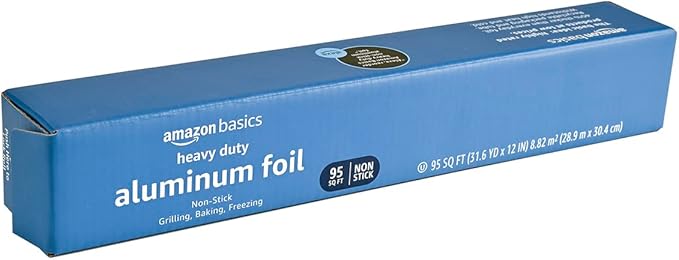 Amazon Basics Heavy Duty Non-Stick Aluminum Foil for Cooking, Grilling and Food Storage, Food Safe, 95 Sq Ft