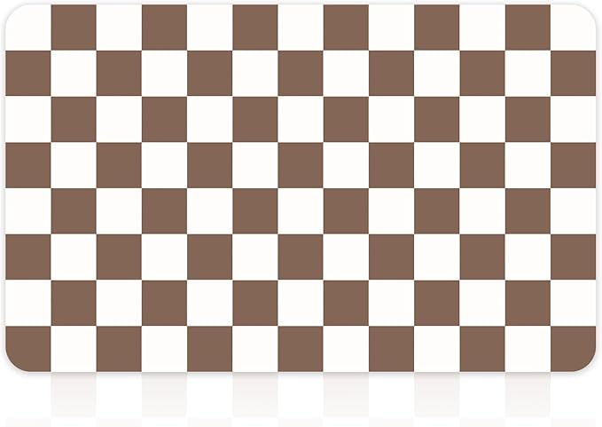 12" x 20" Checkered Dish Drying Mat for Kitchen Counter, Absorbent Coffee Bar Mat for Espresso Machine Coffee Countertops Accessories (Coffee Brown)