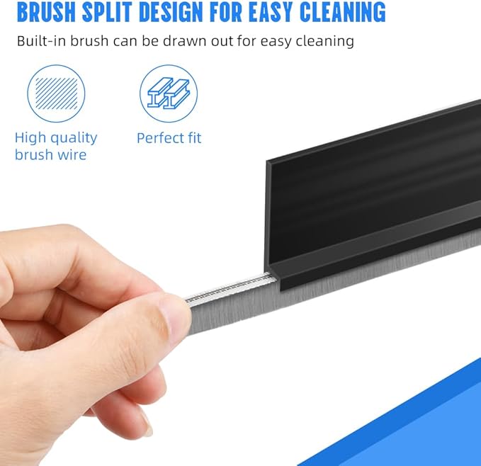 Ainiv 2 Pack Under Door Draft Stoppers with Brush, 2" W x 39" L Cutable Soundproof Door Seal, Adhesive Under Door Sweep for Exterior & Interior Doors Noise Weather Hot or Cold Air Insulation-Black