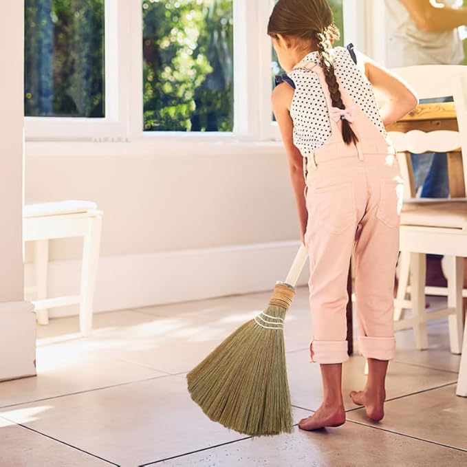 Baluue Natural Vietnamese Corn Whisk Broom with Soft Bristles and Detachable Handle Handwoven Traditional Floor Sweeper for Indoor Outdoor Cleaning in Kitchen Garage Yard 26.37 Inch