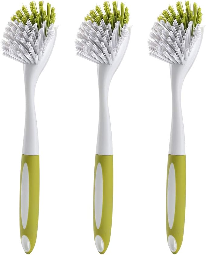 Dish Brush, Dish Scrubber & Kitchen Scrub Brush for Dishes, Pots, Pans, Sink, Cast Iron, Yellow-green 3 Pack