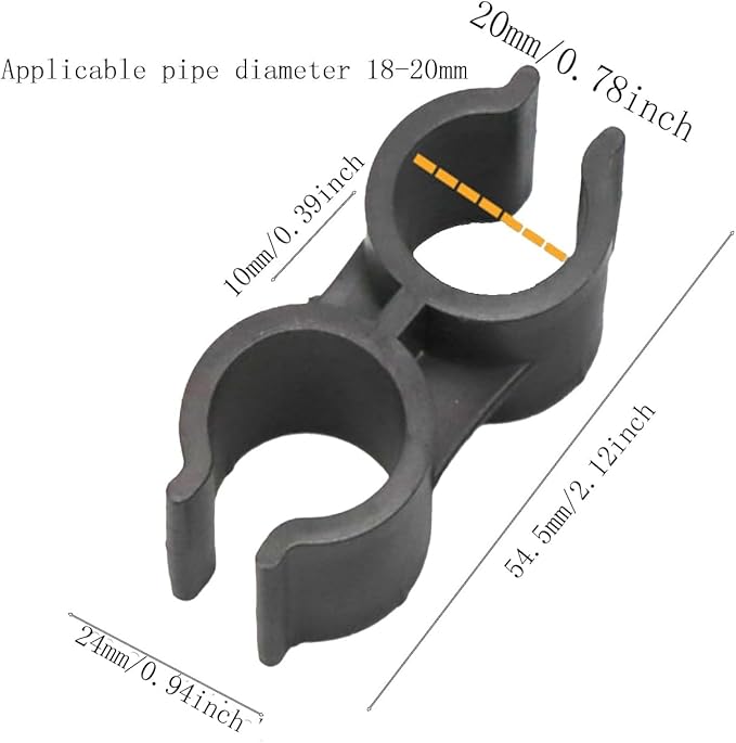 6Pcs Double Pipe Clamp Connectors for Broom and Dustpan,Plastic Shelf Pole Fastener Clips,Fits 18-20mm Diameter Pipes,Ideal for Warehouse,Supermarket,and Home Organization