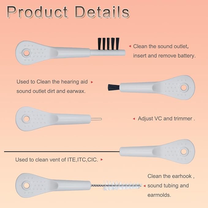 9 Pieces Hearing Aid Case Portable Storage Box with Cleaning Brush Kit Tools and Hearing Aid Battery Case (White)