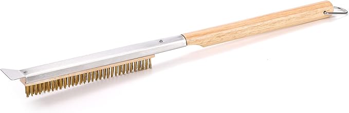 ZEAYEA 21 Inch Pizza Oven Brush with Scraper, Brass Bristles, Copper Wire Pizza Stone Cleaning Brush for BBQ Grill Cleaning, Outdoor Oven Accessories