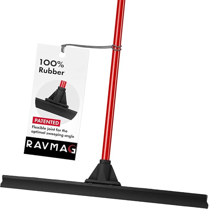 Heavy-Duty Floor Squeegee - Large 24" Wide Blade & 55" 1PC Long Handle Professional Grade Concrete, Garage & Commercial Rubber Squeegee Broom Floor Cleaner - Wood, Tile, Shower, Glass, Deck, Window