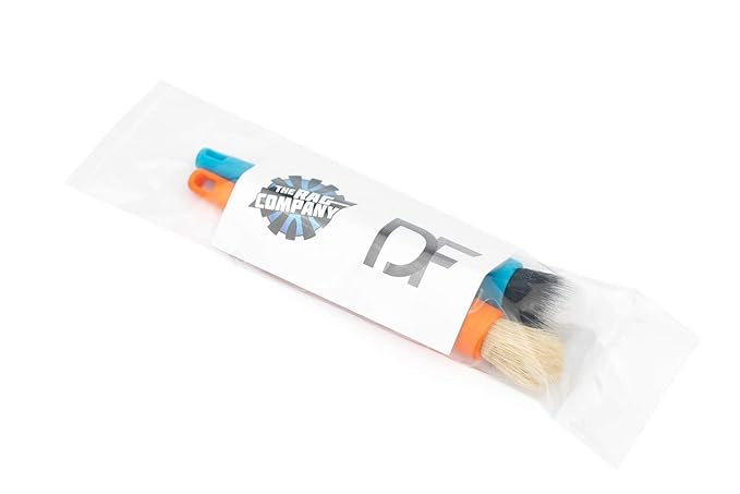 Detail Factory - Crevice Mini Detailing Brush Combo Kit - One Boar's Hair Brush + One Ultra-Soft Synthetic Brush, Heavy Cleaning Action for Small Spaces, Orange + Blue (2-Pack)