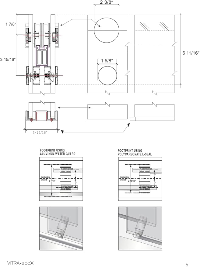 Twinglide VITRA-200 Frameless Shower Door 56.5-59" Width x 78" Height with 3/8" (10mm) Clear Tempered Glass (Chrome Double Towel Bars)
