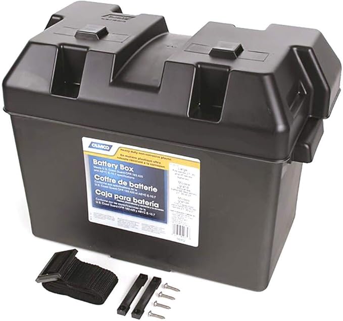 Camco Large Battery Box with Straps and Hardware - Group 27, 30, 31 |Safely Stores RV, Automotive, and Marine Batteries | Measures Inside 7-1/4" x 13-1/4" x 8-5/8" | (55372)