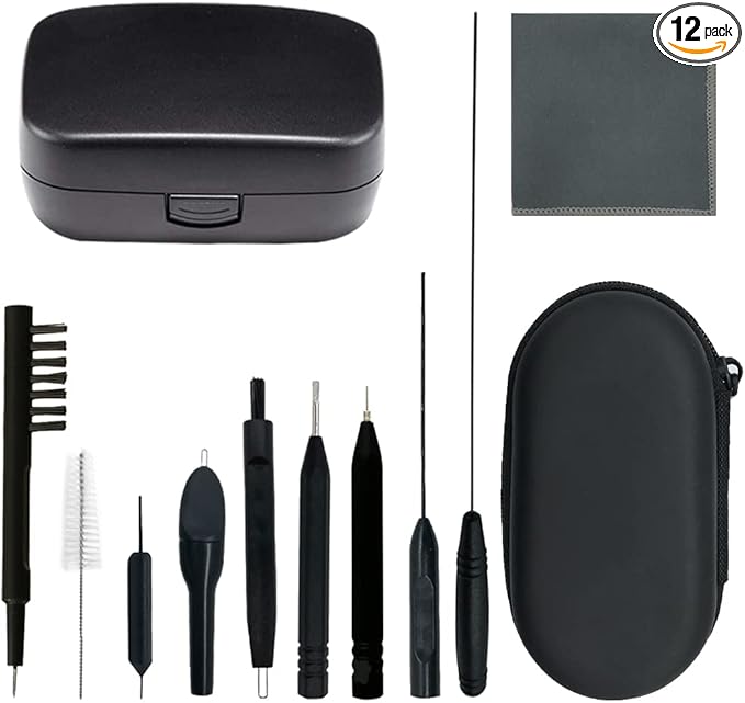 12 Pieces Hearing Aid Cleaning Brush Kits Tools with Wax Loop and Magnet Suitable for Earbuds/Headphones Cleaner with Storage Case