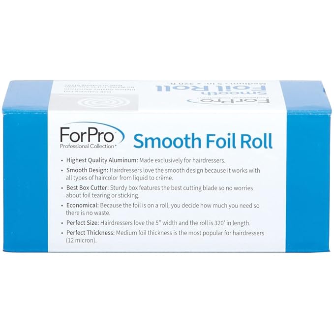 ForPro Professional Collection Smooth Aluminum Foil Roll, 320 Ft Hair Foils for Color Application and Highlighting Services, Silver, Medium, 5" W