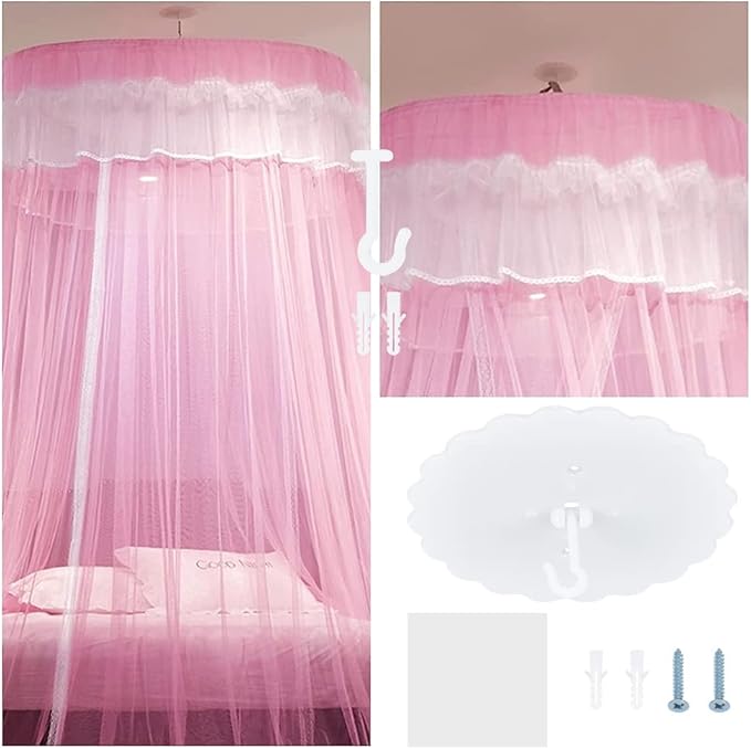 GORGECRAFT 2 Sets 18cm Mosquito Net Ceiling Hook Canopy Hooks Flower Shape Plastic Heavy Duty Wall Mounted Dome Bed Ceiling Hangers Easy Install Mosquito Net Nail-Free Hook with Stickers Screw Anchor