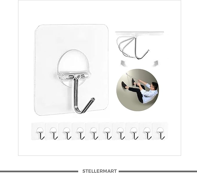 Easenest Adhesive Wall Hooks Bathroom Kitchen 12 Packs Heavy Duty Nail Free Sticky Hangers with Stainless Hooks Utility Towel Bath Ceiling Hooks