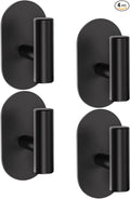 Black Adhesive Hooks Heavy Duty, Wall Hooks for Shower, Bathroom, Towel, Coat, Robe, Stainless Steel Hooks for Hanging, Waterproof & Rustproof Sticky Hooks for Walls No Damage- 4 Pack