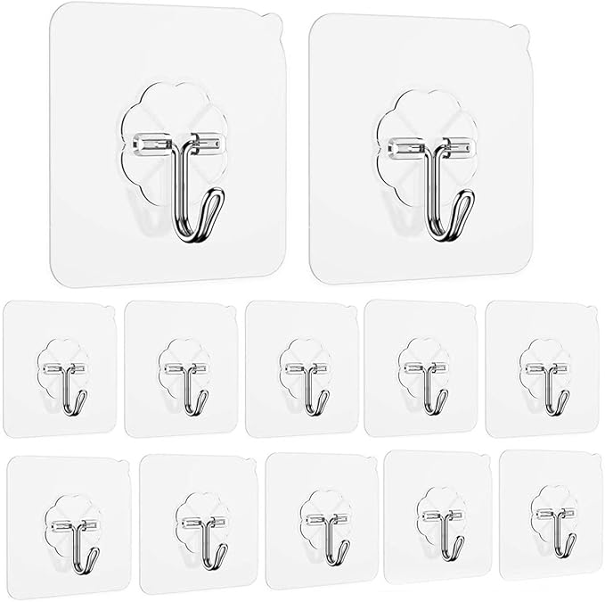 Adhesive Hooks Utility Hooks 44 lb/ 20 kg(Max), Heavy Duty Coat Hooks Waterproof and Oilproof Seamless Hooks, Reusable Wall Hook for Bathroom Kitchen