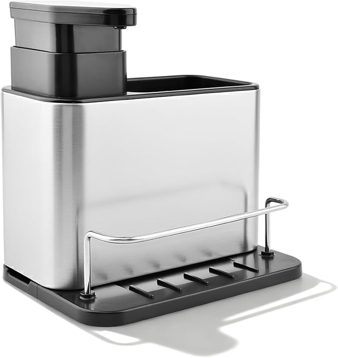 Soap Dispenser for Kitchen Sink, Stainless Steel 3-in-1 Sponge Holder for Kitchen Sink, Dish Soap Dispenser with Sponge Holder Rustproof Dishwashing Brush Holders