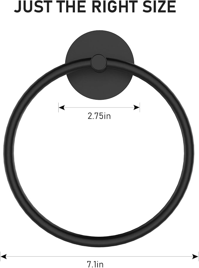SetSail Towel Holder, Adhesive Hand Towel Holder for Bathroom Wall Stainless Steel Towel Ring Matte Black Towel Hanger Heavy Duty Towel Racks for Bathroom, Kitchen, 2 Pack