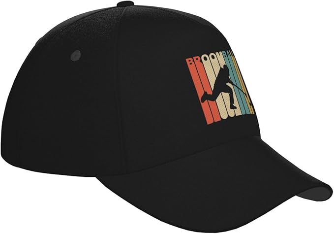 Vintage Style Broomball Outdoor Curved Brim Baseball Hat with Buckle Casual Mesh Hat