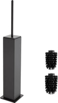 Toilet Brush and Holder Floor Standing, Gun Gray with 2 Replaceable Heads, Bathroom Toilet Brush, Freestanding Toilet Bowl Brush with Removable Liner and Splash Guard, Modern Square Design