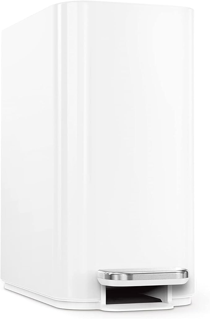 simplehuman Small Bathroom Trash Can with Lid, Stainless Steel Waste Basket, 5 Liter / 1.3 Gallon, White