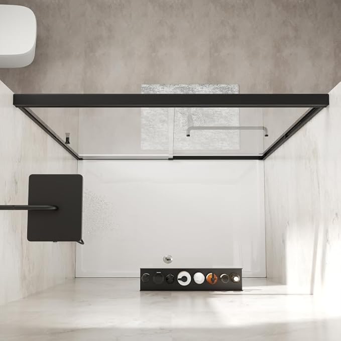 Glass Sliding Shower Door 56-60" W x 72" H, Semi Frameless Double Sliding Bathroom Shower Door, 1/4"(6mm) Clear Tempered Glass, Nano Easy Cleaning Coated, ANSI Cerified, Matte Black