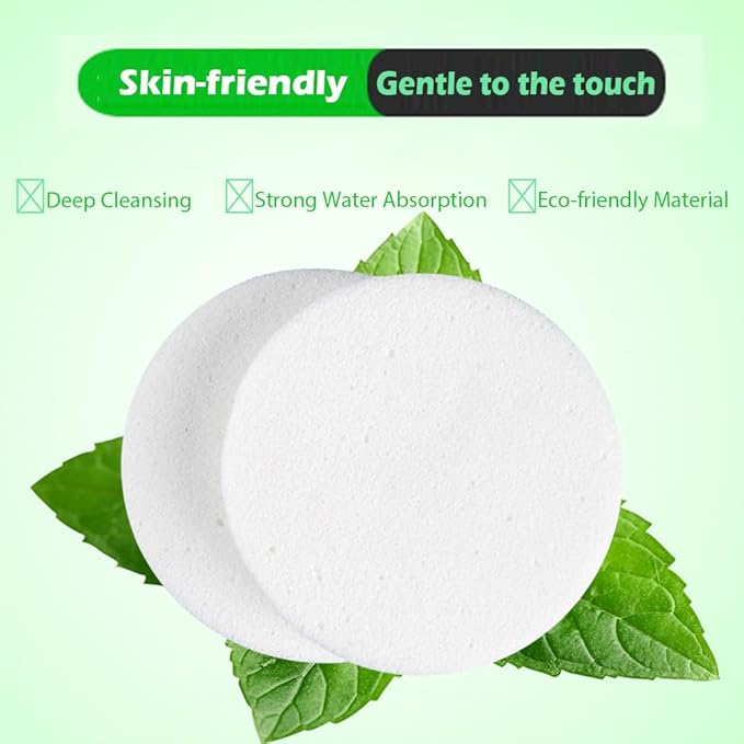 Facial Sponge Compressed,60 Pcs PVA Professional Makeup Removal Wash Round Face Sponges Spa Pads Exfoliating Cleansing for Women,White