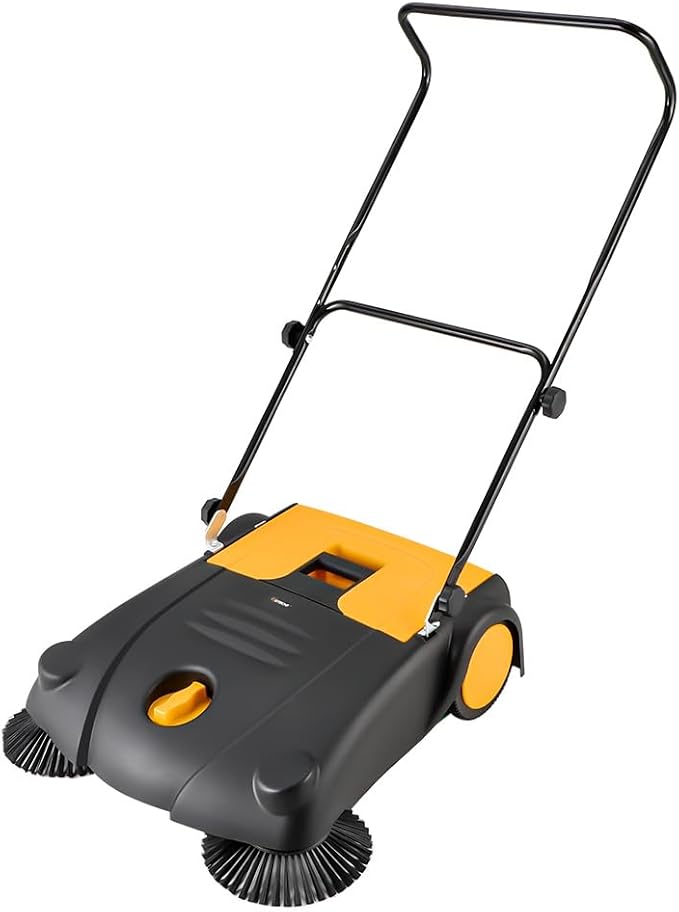 Hoteche 28-Inch Walk Behind Outdoor Manual Push Floor Sweeper, 4-Gallon Capacity, 30200 ft²/h Sweeping Efficiency, Lightweight Non-Electric Sweeper for Driveways, Patios, and Warehouses