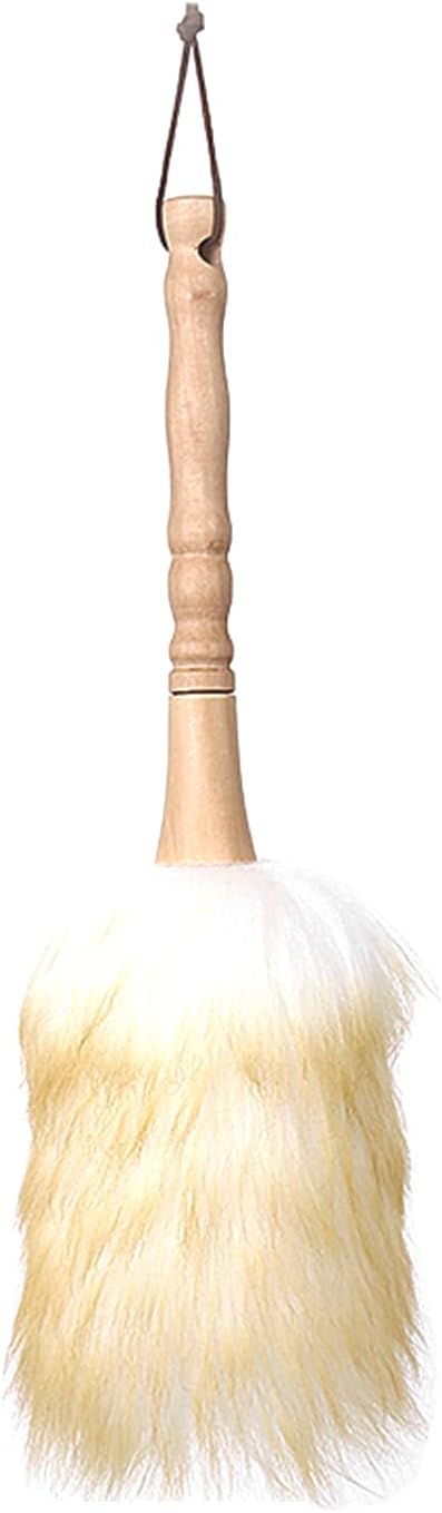 Wool Duster, Long Handle Duster, Wool Lambswool Cleaning Brush Duster, Wool Feather Duster with Solid Wooden Handle for Universal Instrument (Long Handle)