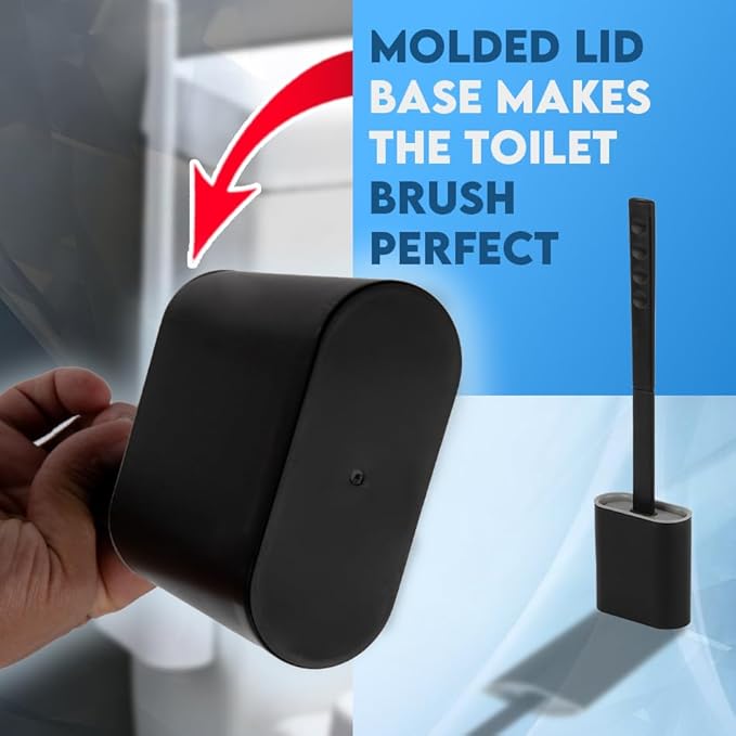 Modern Minimalist Silicone BlackToilet Brush and Holder Set – Pack of 1 Wall Mounted Toilet Bowl Brush – Long Non-Slip Handle, Flexible Bristles for Self-Cleaning & Splash-Free, Easy-Rinse Design