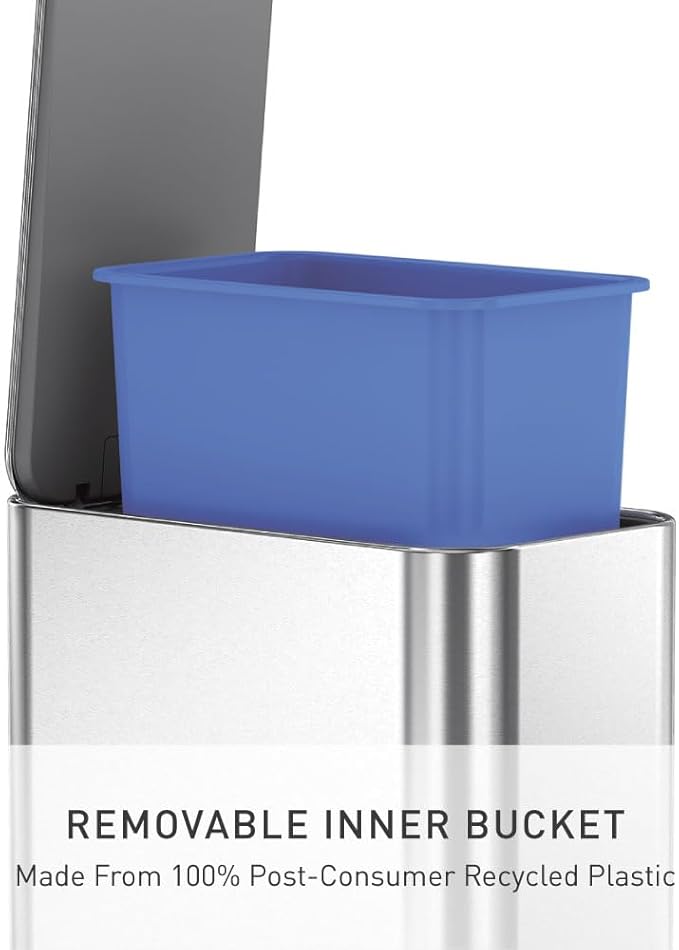 simplehuman Small Bathroom Trash Can with Lid, Stainless Steel Waste Basket, 5 Liter / 1.3 Gallon, Brushed