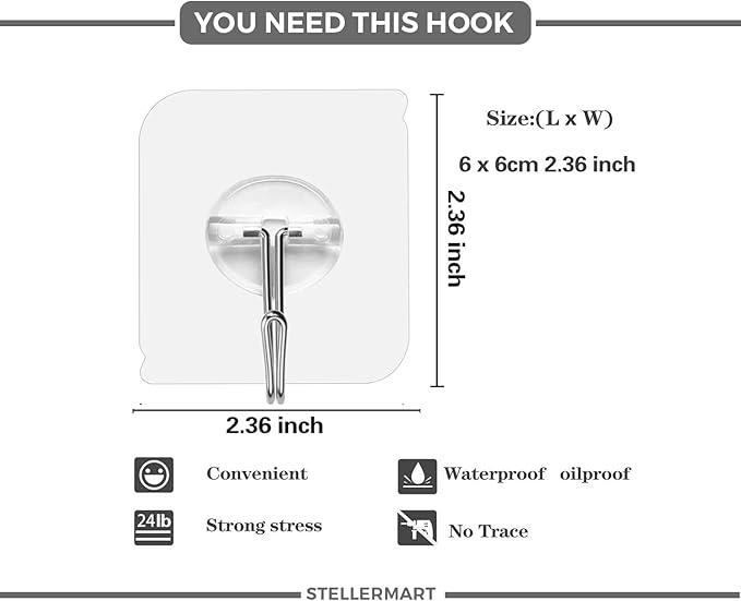 Easenest Adhesive Wall Hooks Bathroom Kitchen 12 Packs Heavy Duty Nail Free Sticky Hangers with Stainless Hooks Utility Towel Bath Ceiling Hooks