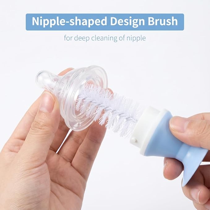 4-in-1 Baby Bottle Brush Set, Bottle Brush for Baby, Bottle Cleaner Brush Set, Including Nylon Bottle Brush, Bottle Cap Brush, Straw Brush, Nipple Brush, BPA-Free (Blue)