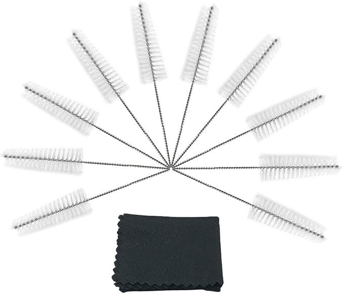 Hearing Aid Vent Earhook Tube Cleaning Brush Kit Tools Accessories with Carry Case (White- Pack of 10)