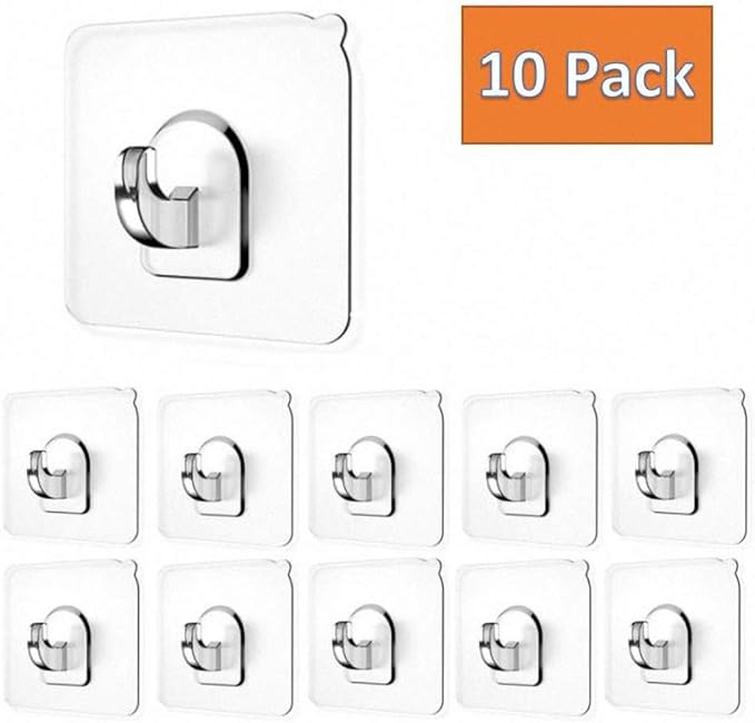 FIGO 10 Packs 15lB(Max) Seamless Small Wall Hooks Adhesive Transparent Seamless Hooks Very Creative, Practical Hook for the Drill-free Wall