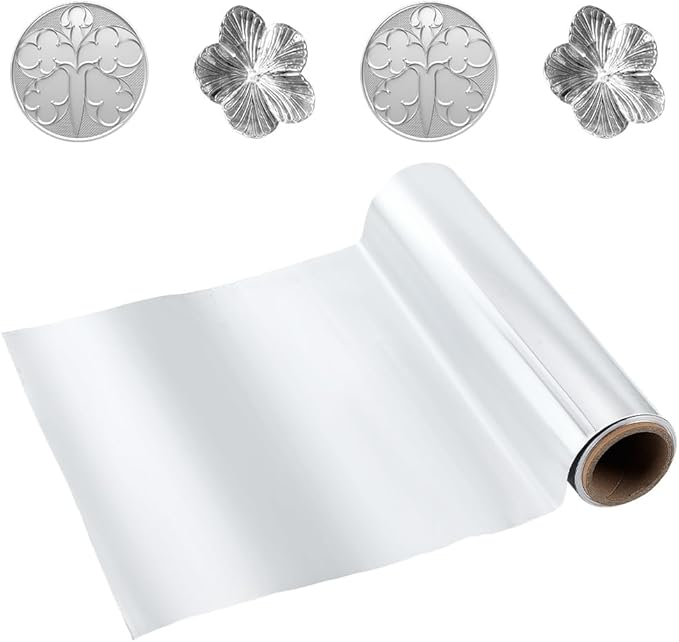 BEUNITONE 8 Metre Heavy Duty Silver Foil Roll, 0.1mm Thick Flexible Aluminium Sheet for Embossing Art, DIY Craft Projects, Practical Home Repairs and Creative Gift Wrapping (11.8 inch X 26.3ft,Silver)