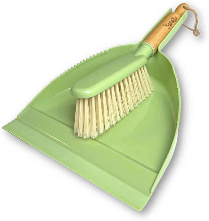 Sprinkle & Sweep Dust Pan and Brush with Handle - Portable Hand Broom & Dustpan Combo - Small Broom and Dustpan Set - Daily Indoor Pet Care & Essential Cleaning Tool for Home