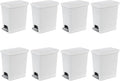 Sterilite 2.7 Gallon Rectangular Step On Kitchen Trash Bin Plastic Indoor Wastebasket with Removable Liner and Bag Holding Feature, White (8 Pack)