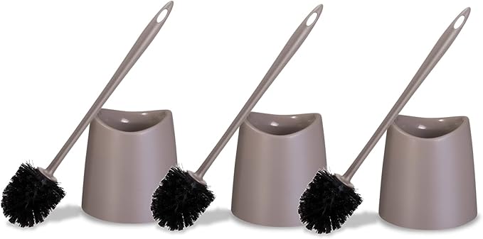 Toilet Brush Cleaner and Holder Taupe 3 Pack Toilet Bowl Cleaner Brush with Scrubbing Wand, Brush and Storage Caddy for Easy Bathroom Cleaning