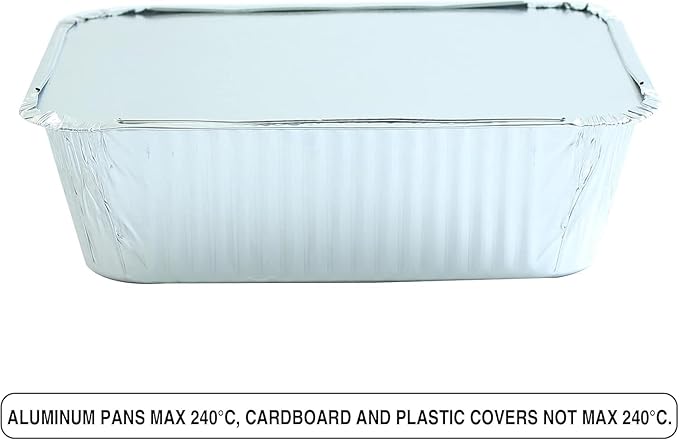 PARTY BARGAINS 5 Lb. Aluminum Foil Pans with Lids - 25 Count Set with Board Lids, 9 x 7 Inches Oblong Pan Food Container for Hot and Cold Use (Max 240°C)