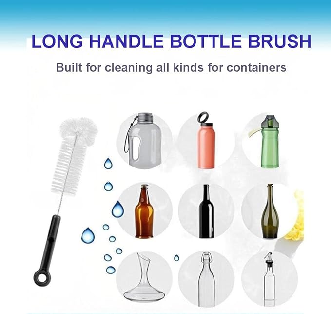 3-Pack Bottle Cleaning Brush Set - Water Bottle Brush, Straw Cleaner & Lid Brush for Baby Bottles, Travel Mugs, Wine Decanter, Narrow Spaces, Cup, Pipes & More