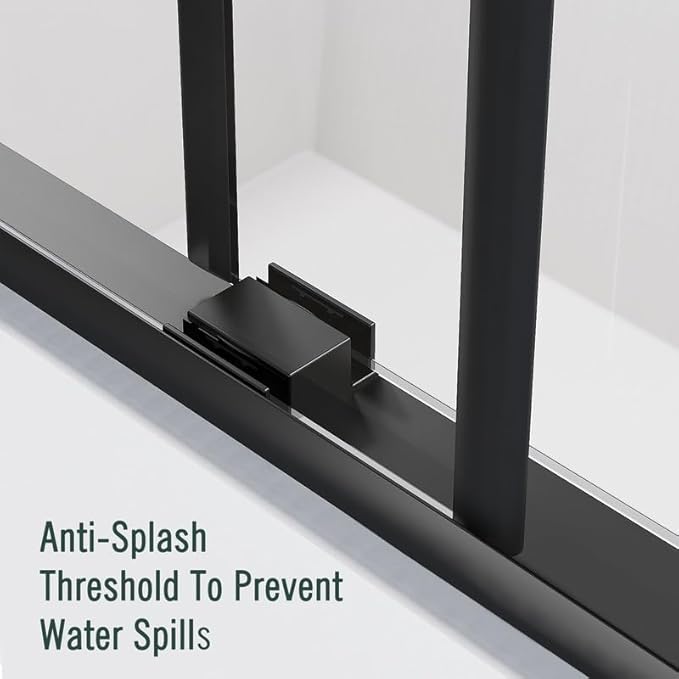 Bathtub Sliding Door, 55"-60" W x 56" H Tub Shower Door, Bathtub Glass Door Bathtub Double Sliding Shower Door Tempered Glass Explosion-Proof Film Stainless Steel Matte Black