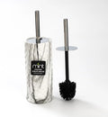 J&V TEXTILES Ceramic Toilet Brush, Toilet Bowl Brush with Extra Long Handle Durable Bristles Toilet Scrubber and Covered Holder for Toilet Brush Set for Bathroom Cleaning (Chrome/Marble)