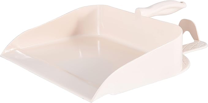 Superio Heavy Duty Plastic Step-on Dustpan with Comfort Grip Handle White, Durable, Lightweight Multi Surface Dust Pan Easy Broom Sweeping, 10-inch Wide, 1-Pack
