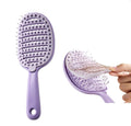 Self Cleaning Hair Brush, Easy Clean Detangling Brush, Curved Vented Detangler Brush for Faster Blow Drying for Women Men Kids, Wet & Dry Hair (Purple)